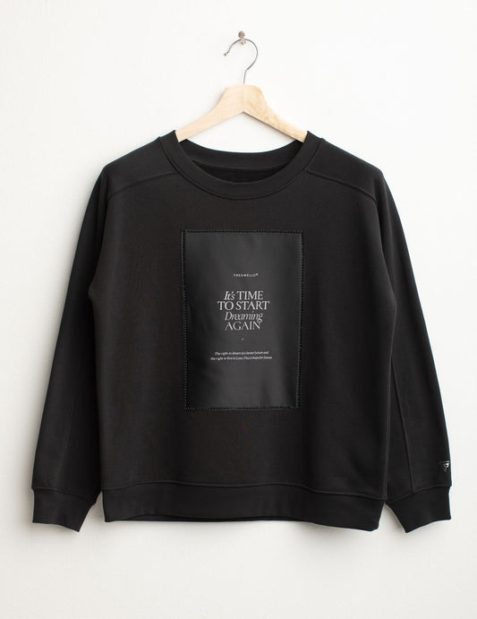 Felpa girocollo con patch in raso e strass donna black fw25w14fg cc-a0951