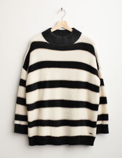 Maglia dolcevita effetto pelliccia a righe lurex