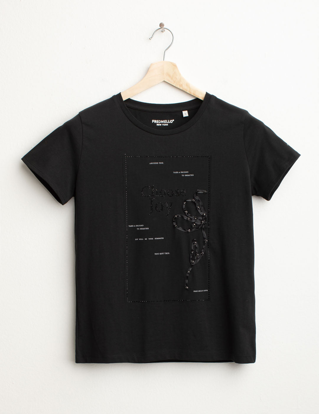 T-shirt con patch in tulle e strass donna black fw25w02tg cc-a0951 T-shirt con patch in tulle e strass
