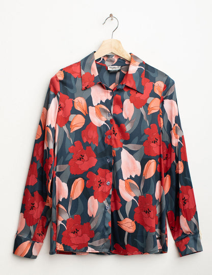 Camicia in raso stretch stampato