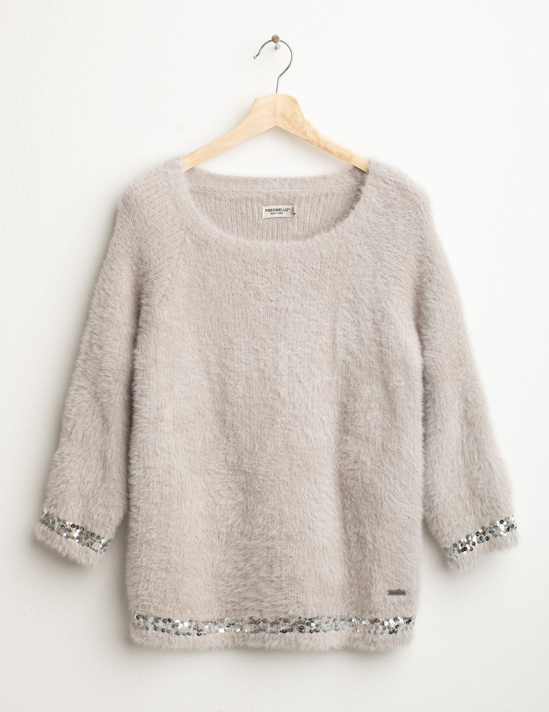 Fur-effect sweater with sequins woman light gray fw25w21mg cc-a0923 Fur-effect sweater with sequins