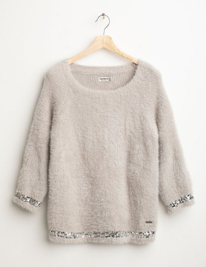 Fur-effect sweater with sequins