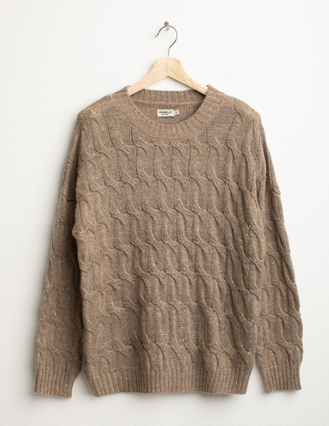 Maglia girocollo a trecce con micropaillettes donna mud fw25w41mg cc-a0107 Maglia girocollo a trecce con micropaillettes