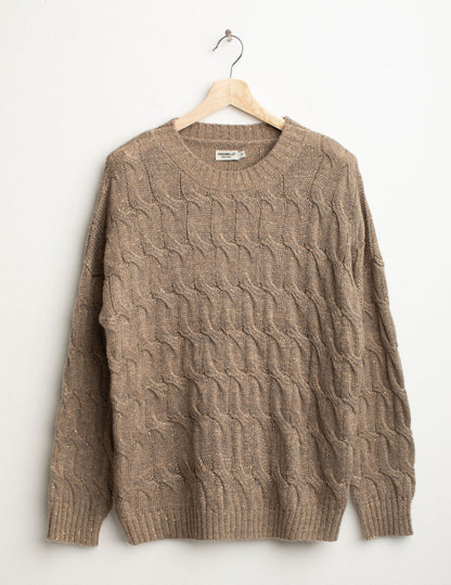 Maglia girocollo a trecce con micropaillettes