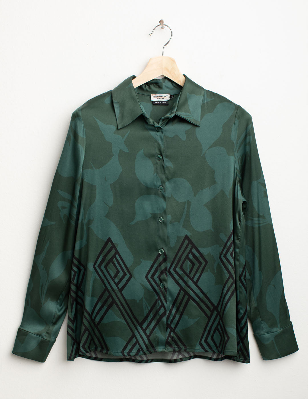 Camicia in raso stretch stampato donna green fw25w10cs cc-a0801 Camicia in raso stretch stampato