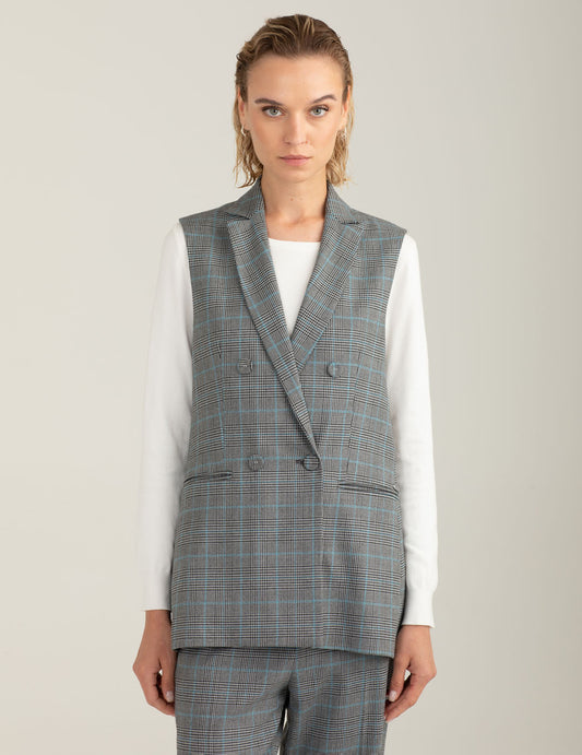 Sleeveless double-breasted blazer woman sky fw25w01bt cc-a0705