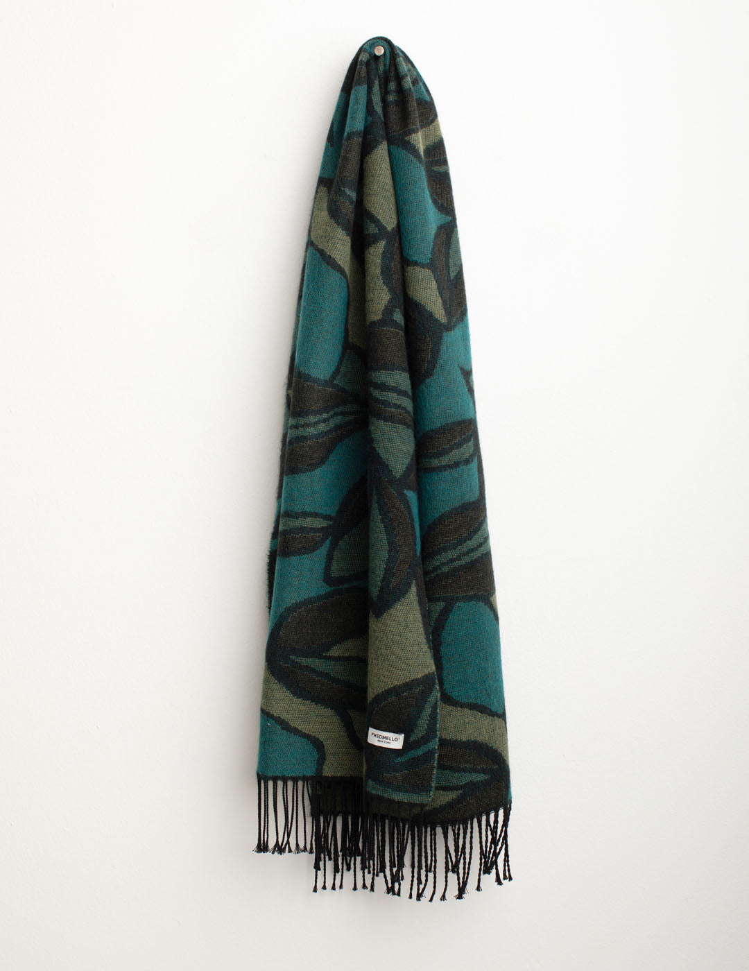 Patterned pashmina with fringes woman petrol fw25w01zs cc-a0810 Patterned pashmina with fringes