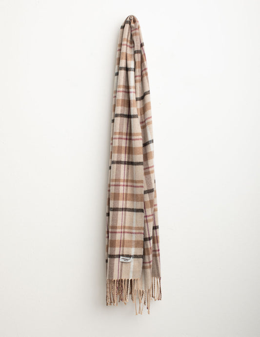 Check patterned pashmina with fringes woman beige fw25w05zs cc-a0101