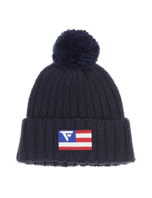 Ribbed knit beanie with pompom man blue fmvermont cc-a0601