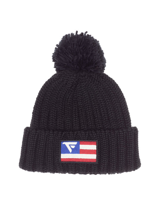 Ribbed knit beanie with pompom man black fmvermont cc-a0951