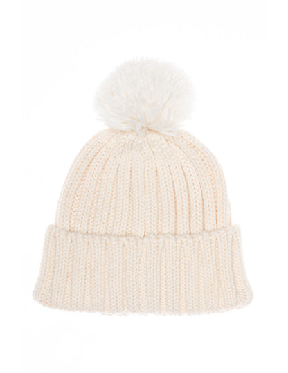 Ribbed knit beanie with pompom