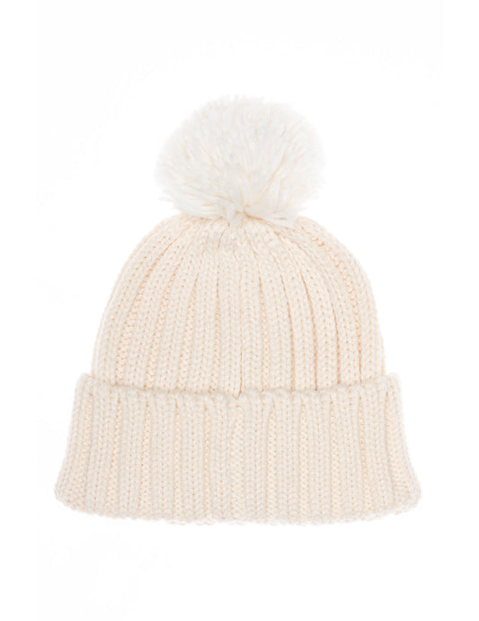 Ribbed knit beanie with pompom - back - 002