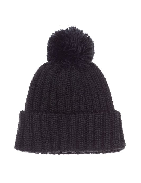Ribbed knit beanie with pompom - back - 002