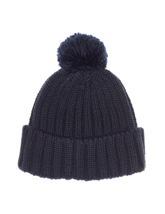 Ribbed knit beanie with pompom - back - 002