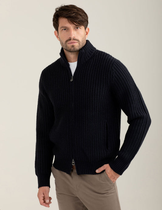 Ribbed full zip sweater man blue fm25w07mz cc-a0601