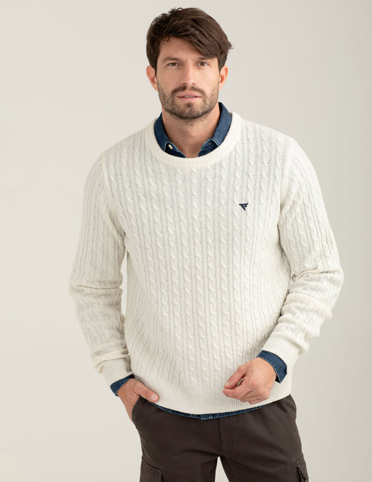 Maglia a trecce in lambswool uomo off white fm25w23mg cc-a0002