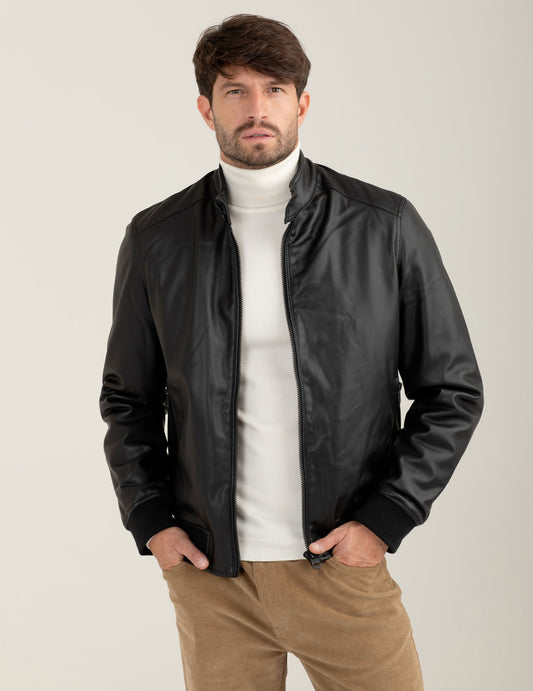 Faux leather jacket man black fm25w12ke cc-a0951
