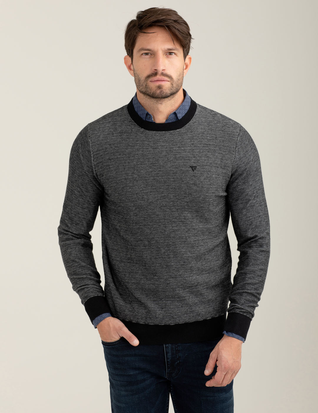 Maglia girocollo con lavorazione fantasia uomo black fm25w11mg cc-a0951 Maglia girocollo con lavorazione fantasia