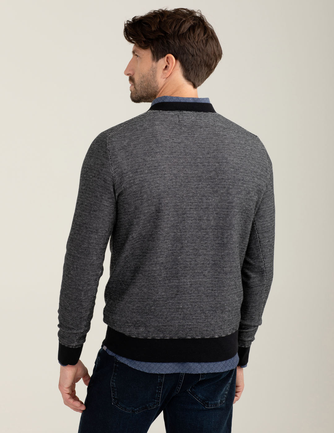 Maglia girocollo con lavorazione fantasia uomo black fm25w11mg cc-a0951 Maglia girocollo con lavorazione fantasia