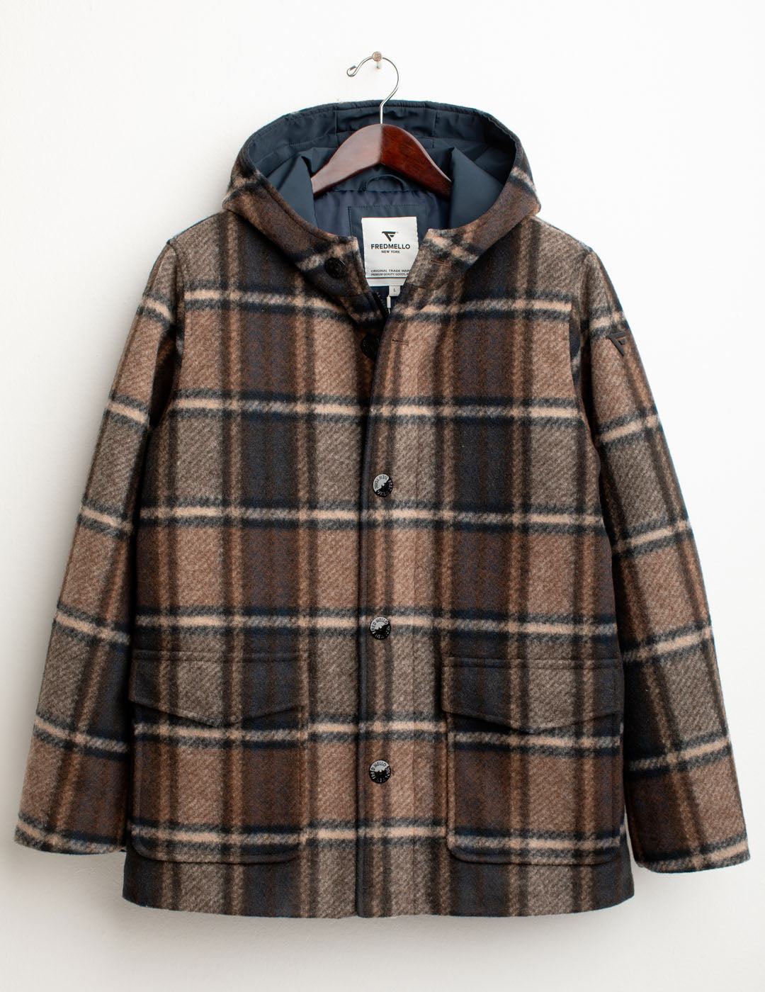 Padded check wool-blend parka with hood man mud fm25w14kt cc-a0107 Padded check wool-blend parka with hood