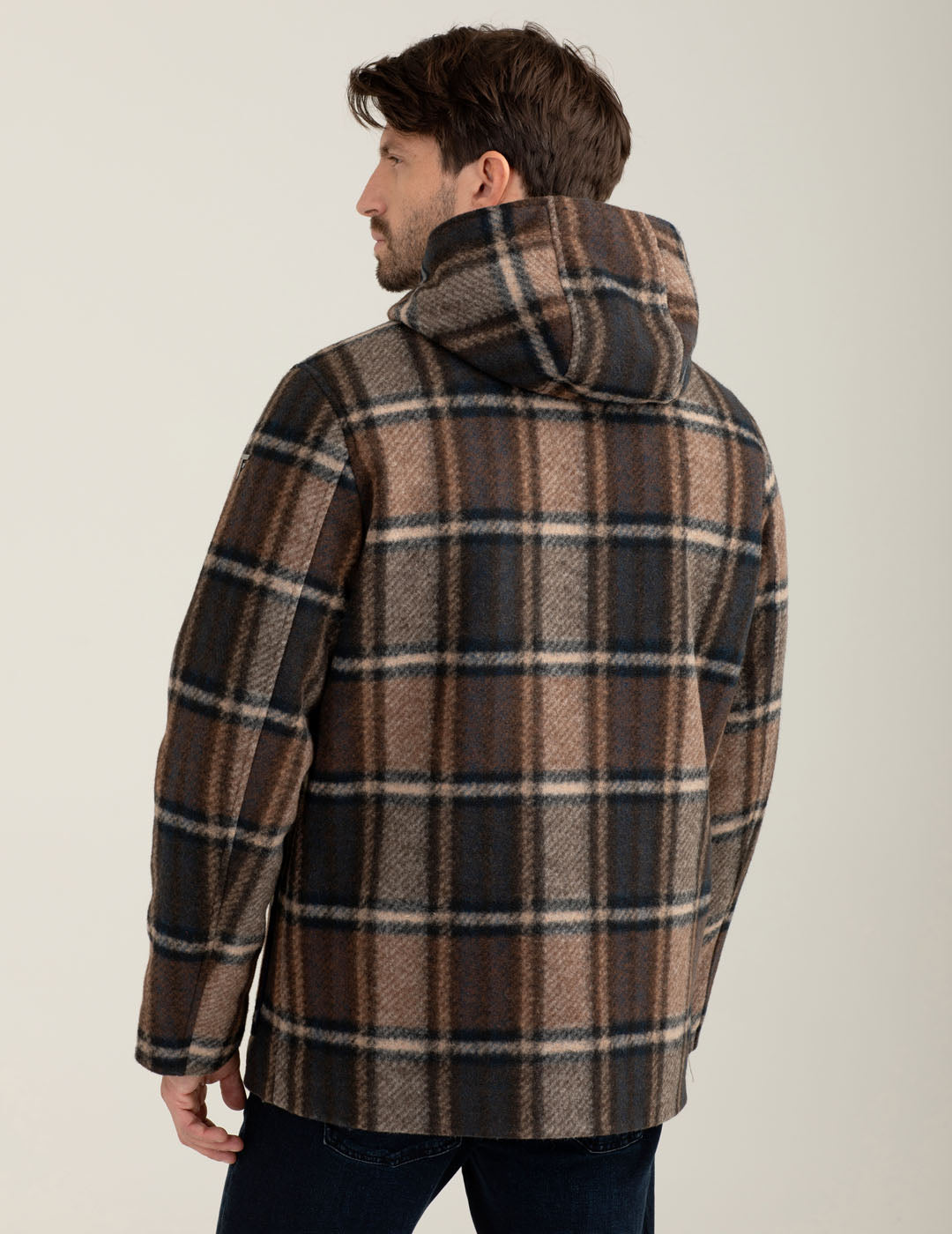 Padded check wool-blend parka with hood man mud fm25w14kt cc-a0107 Padded check wool-blend parka with hood