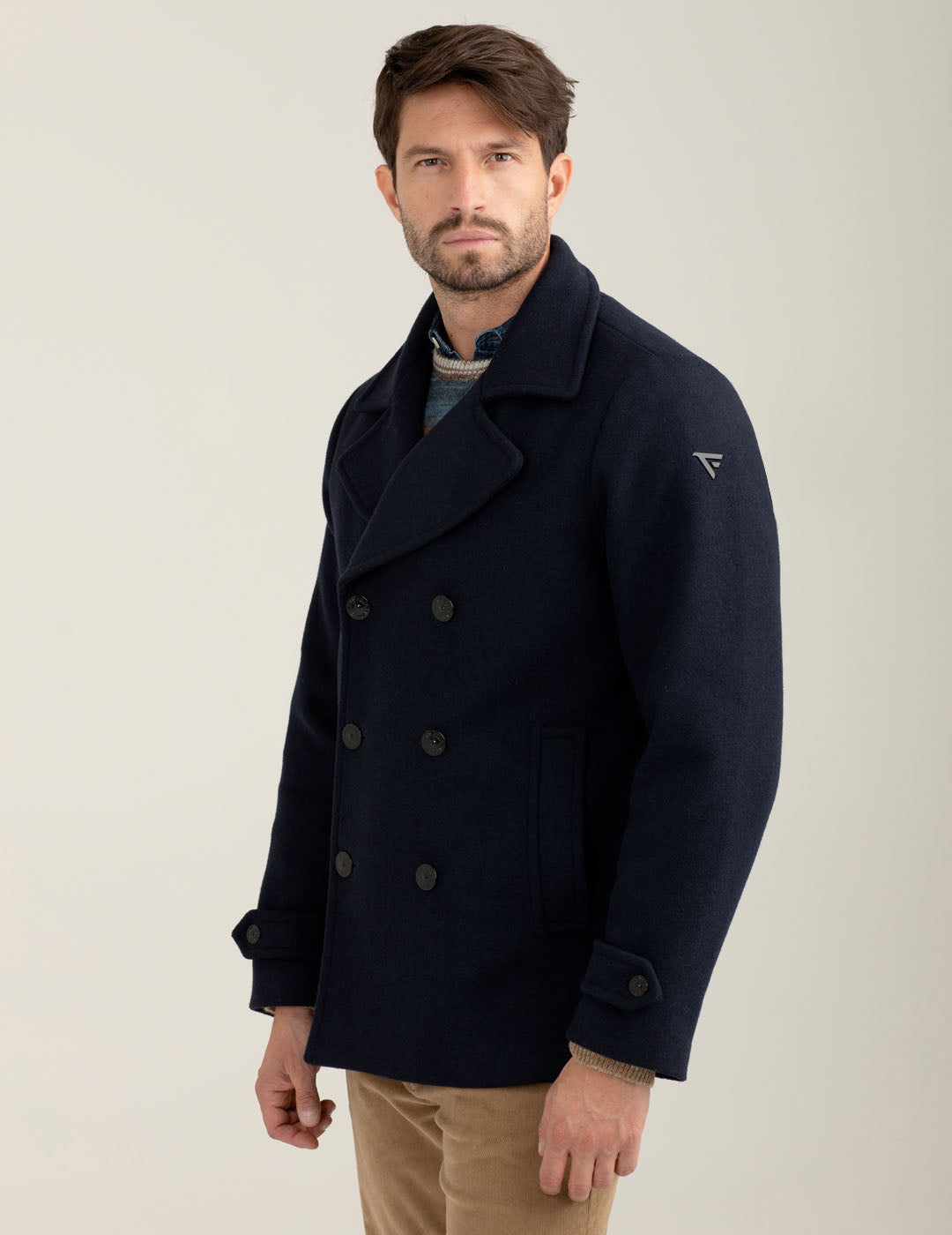 Cappotto doppiopetto in panno uomo blue fm25w13ku cc-a0601 Cappotto doppiopetto in panno