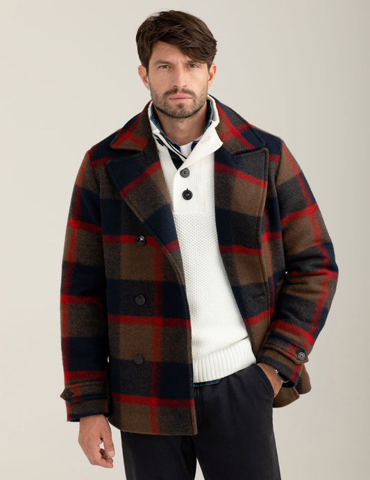 Padded double-breasted check jacket man red fm25w18kt cc-a0301