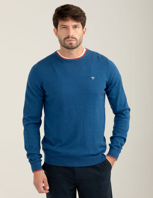Crewneck sweater with contrast details man ocean melange fm25w15mg cc-a0715