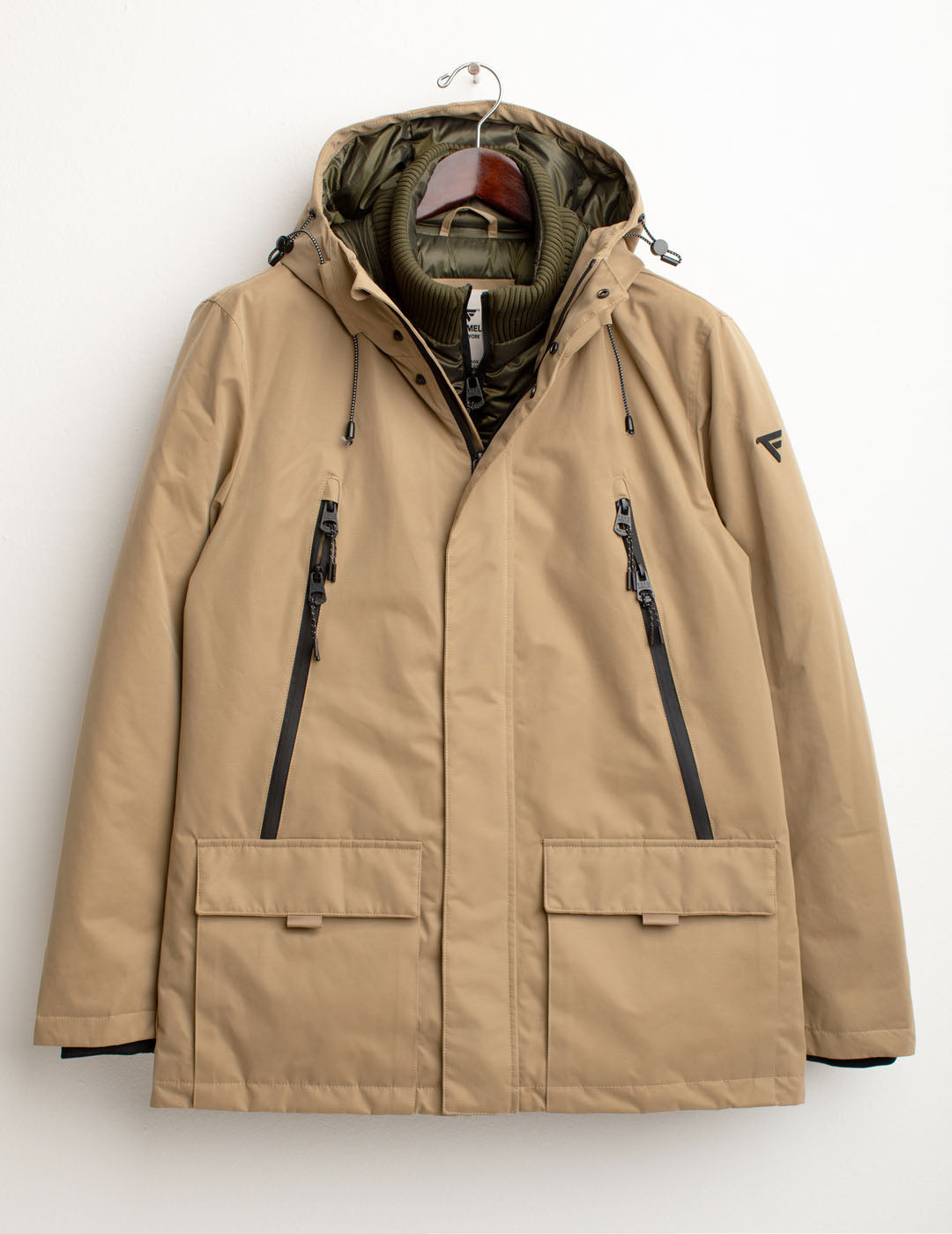 Giubbotto con cappuccio e davantino staccabile uomo kaki fm25w20ku cc-a0260 Giubbotto con cappuccio e davantino staccabile