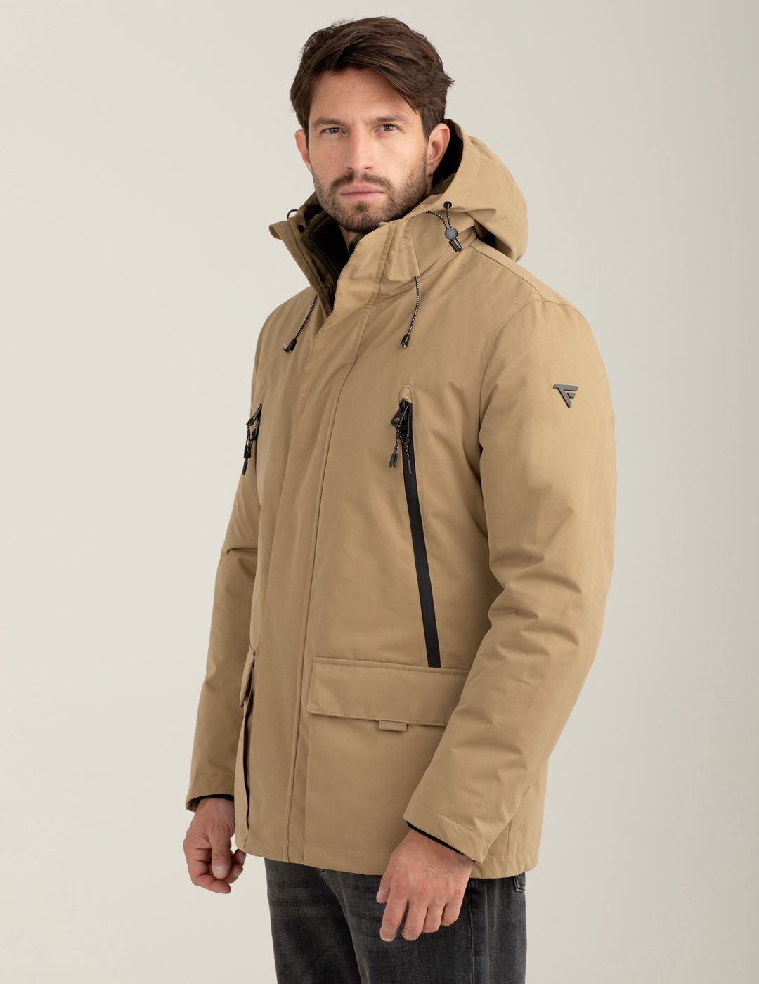 Giubbotto con cappuccio e davantino staccabile uomo kaki fm25w20ku cc-a0260 Giubbotto con cappuccio e davantino staccabile