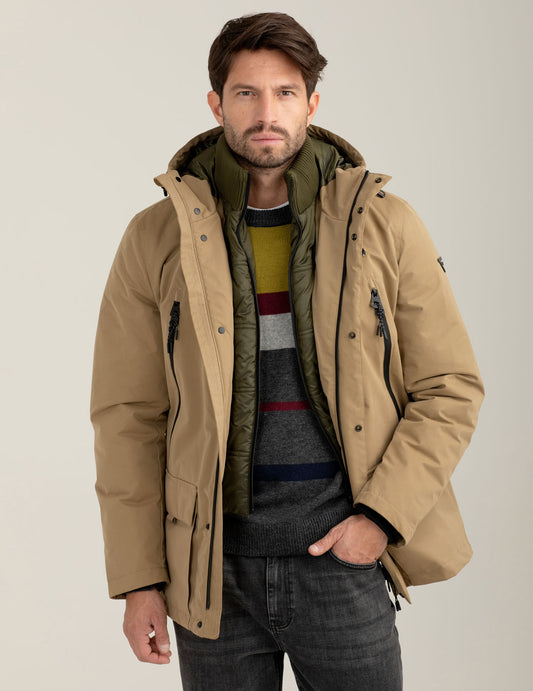 Giubbotto con cappuccio e davantino staccabile uomo kaki fm25w20ku cc-a0260