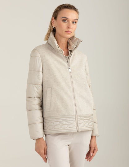 Wool-blend puffer jacket with iridescent details