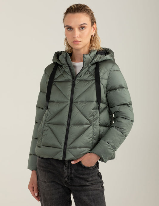Two-tone hooded puffer jacket woman army fw25w08ku cc-a0804