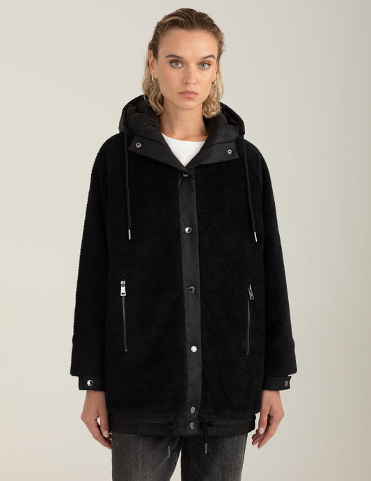 Fur-effect wool-blend puffer jacket with iridescent details woman black fw25w04ku cc-a0951
