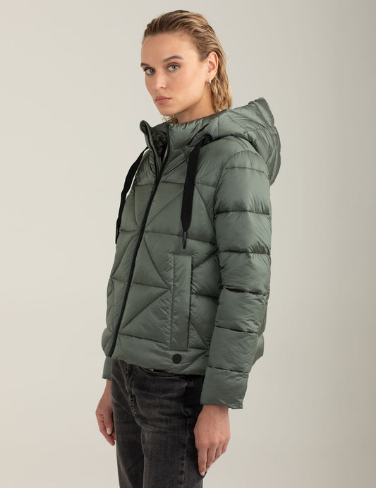 Two-tone hooded puffer jacket - back - 002