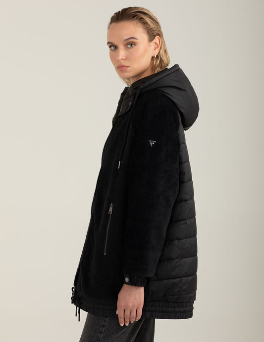 Fur-effect wool-blend puffer jacket with iridescent details - back - 002
