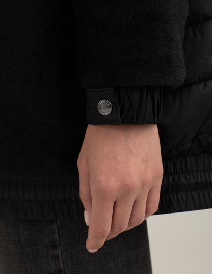Fur-effect wool-blend puffer jacket with iridescent details