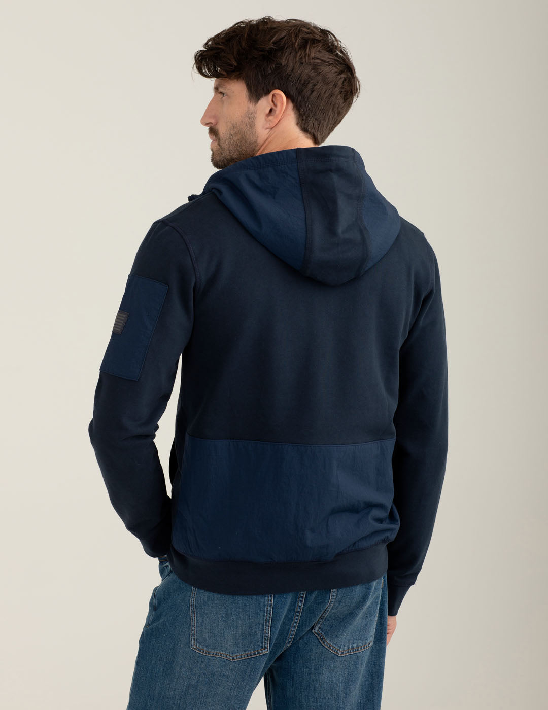 Felpa full zip con cappuccio e dettagli in nylon uomo blue fm25w11fz cc-a0601 Felpa full zip con cappuccio e dettagli in nylon