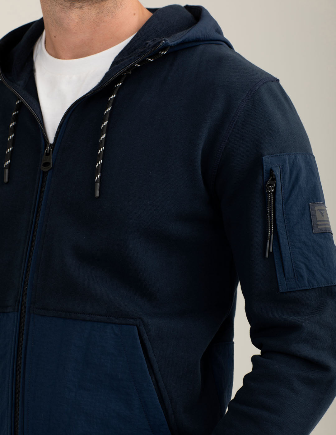 Felpa full zip con cappuccio e dettagli in nylon uomo blue fm25w11fz cc-a0601 Felpa full zip con cappuccio e dettagli in nylon