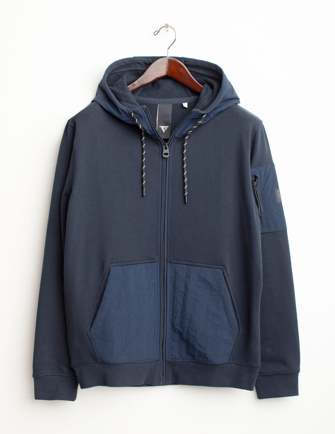 Felpa full zip con cappuccio e dettagli in nylon uomo blue fm25w11fz cc-a0601 Felpa full zip con cappuccio e dettagli in nylon