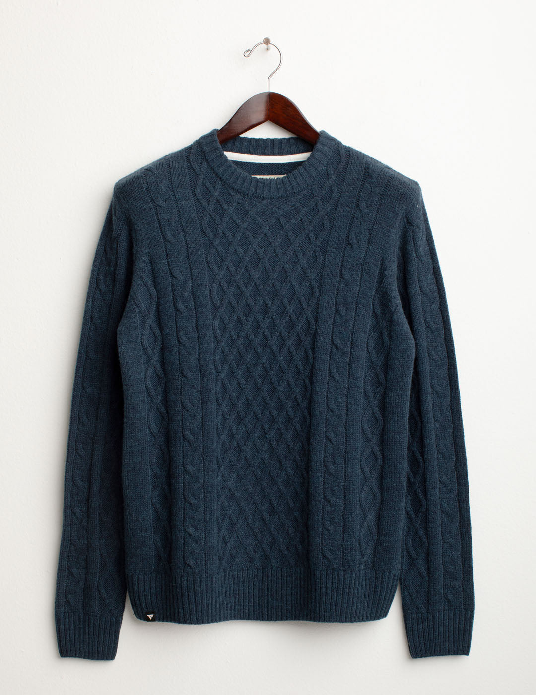 Maglia girocollo con lavorazione a trecce e rombi uomo denim melange fm25w06mg cc-a0620 Maglia girocollo con lavorazione a trecce e rombi