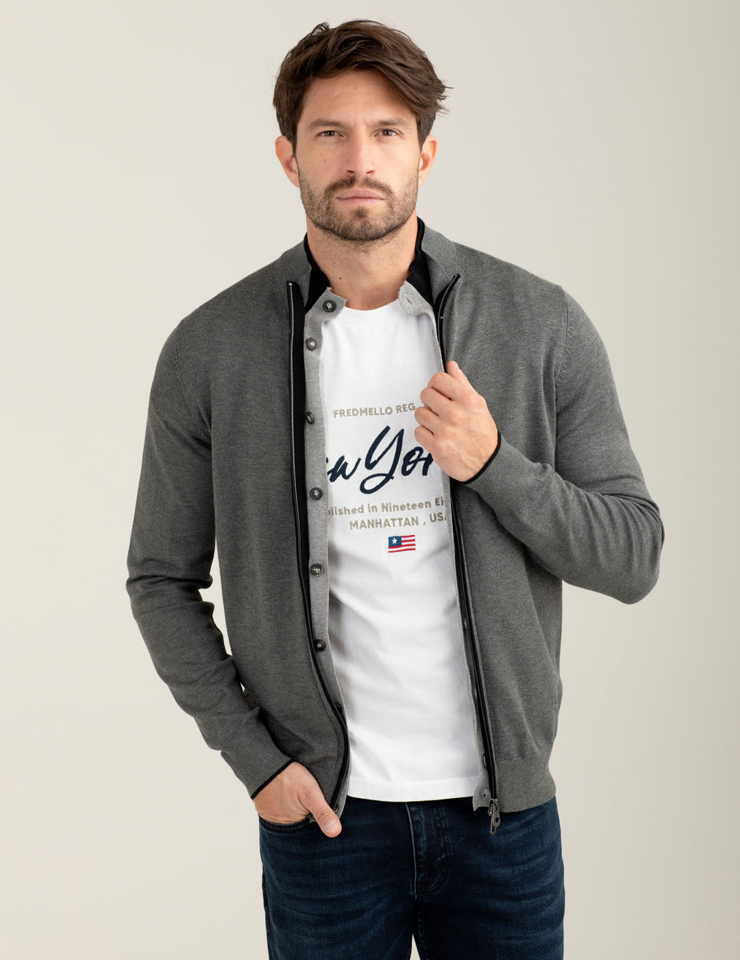 Maglia full zip uomo antracite melange fm25w18mz cc-a0953 Maglia full zip