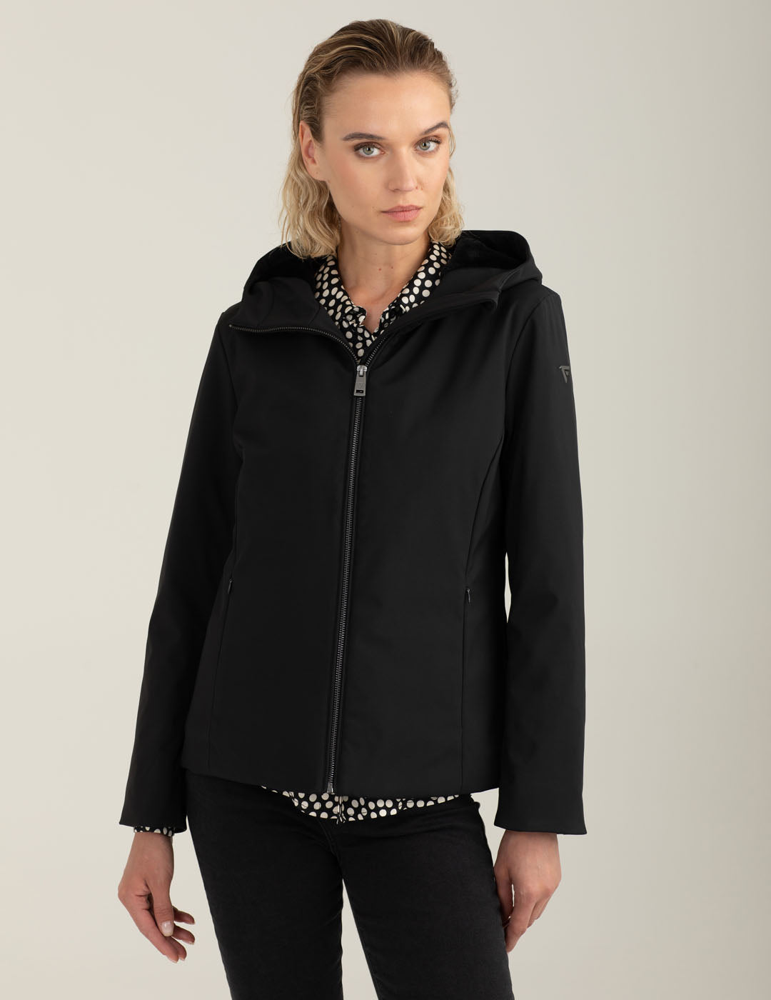 Soft shell jacket with faux fur lining woman black fw25w10ku cc-a0951 Soft shell jacket with faux fur lining