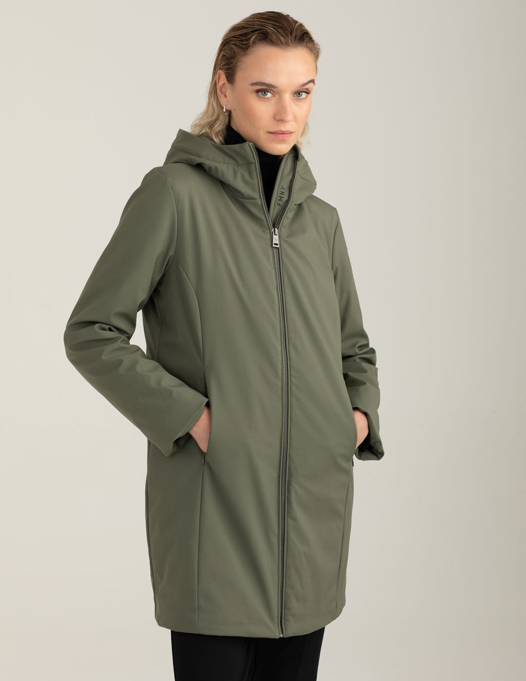 Long soft shell jacket with faux fur lining woman army fw25w11ku cc-a0804 Long soft shell jacket with faux fur lining