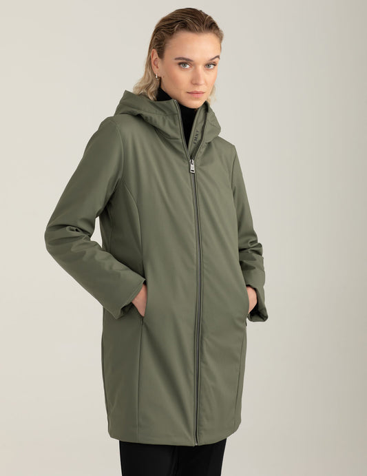 Long soft shell jacket with faux fur lining woman army fw25w11ku cc-a0804