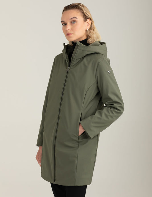 Long soft shell jacket with faux fur lining - back - 002