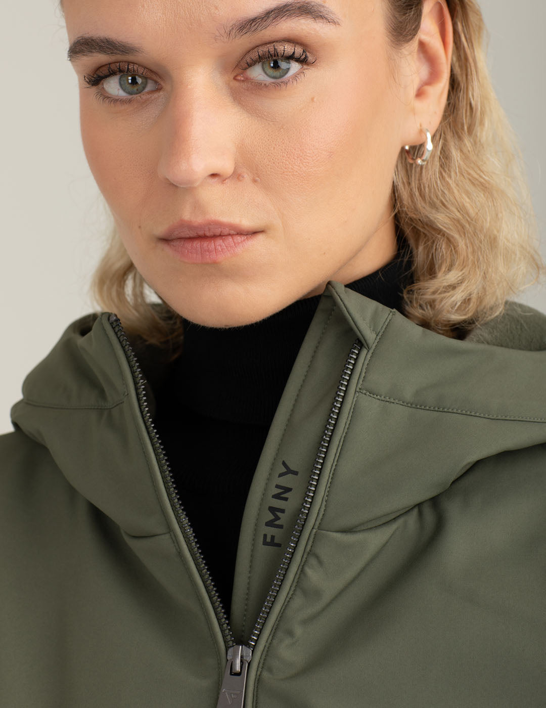 Long soft shell jacket with faux fur lining woman army fw25w11ku cc-a0804 Long soft shell jacket with faux fur lining