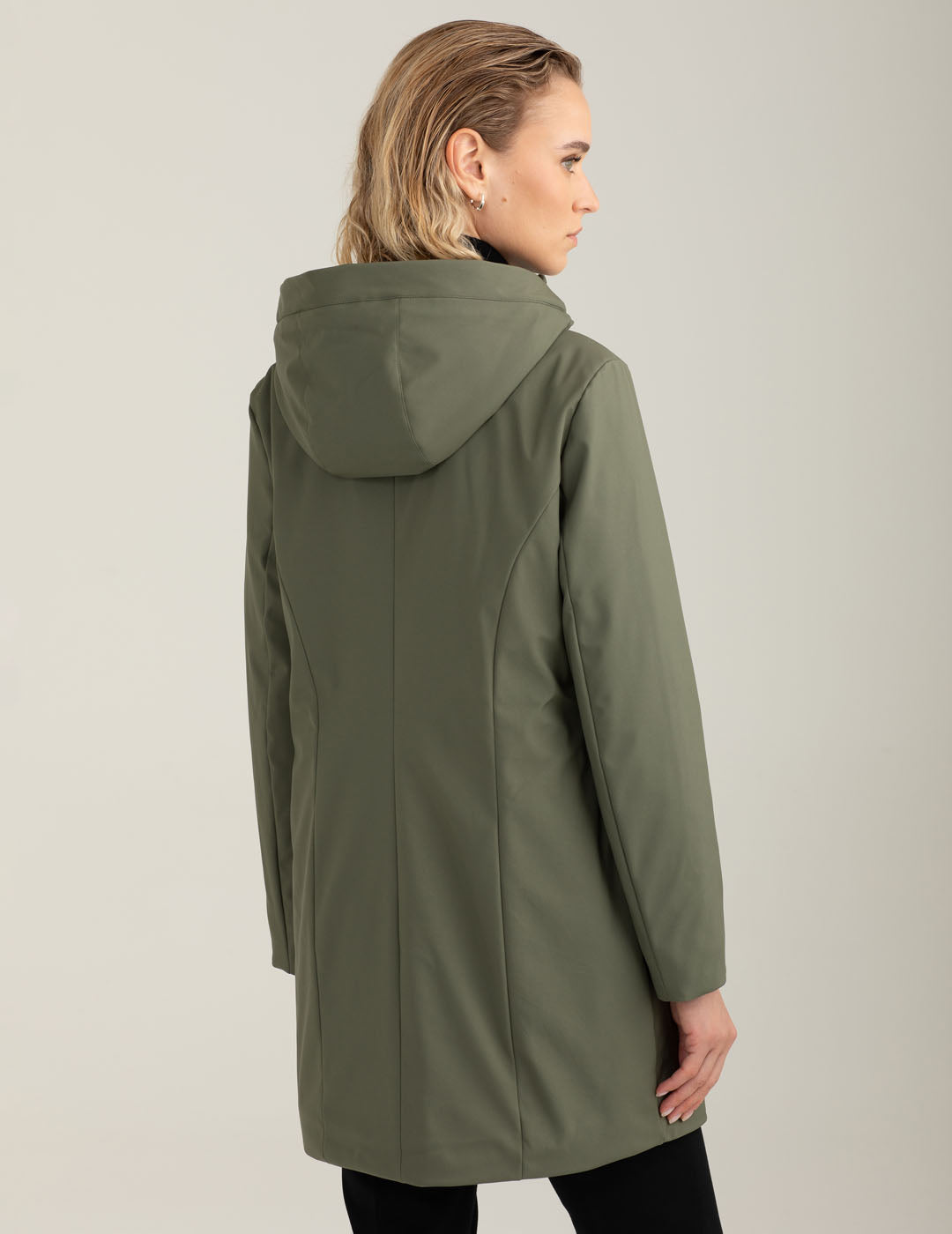 Long soft shell jacket with faux fur lining woman army fw25w11ku cc-a0804 Long soft shell jacket with faux fur lining