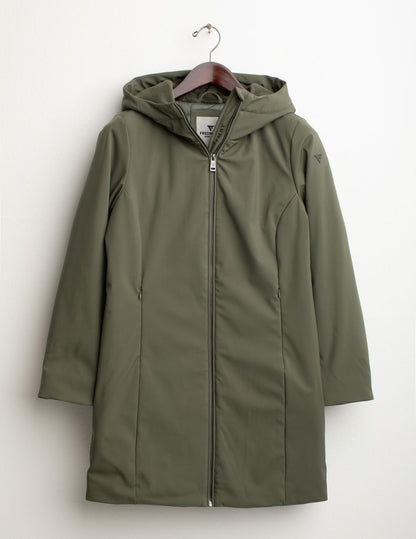 Long soft shell jacket with faux fur lining