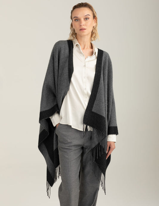 Fringed cape woman dark gray fw25w20ku cc-a0903
